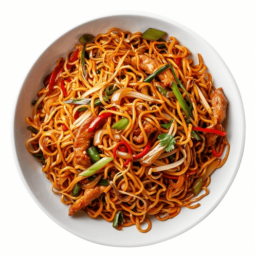Lo mein noodles with pork and vegetables